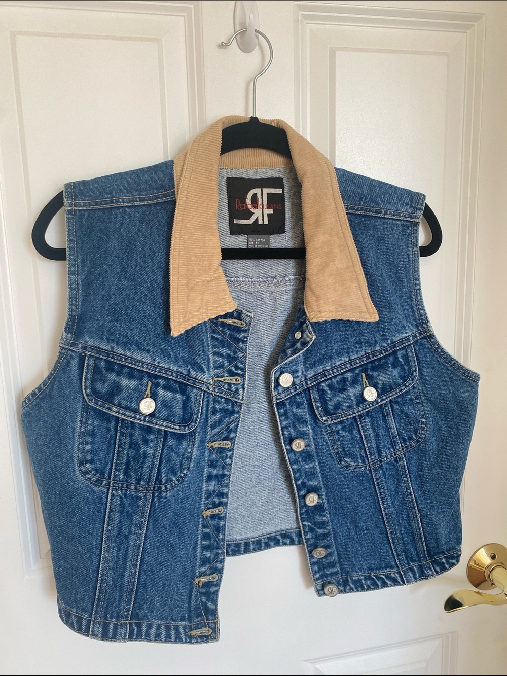 Vintage Rafaella Jeans Women’s Y2K Denim Vest with Ribbed Collar Size M